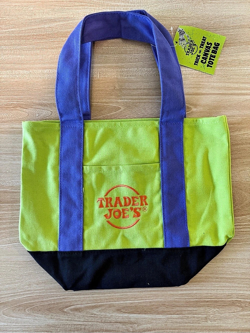 Trader Joe's Trick-or-Treat Mini Canvas Tote Bag Green & Purple